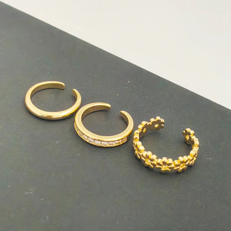 3PCS Gold Plated Zircon Toe Rings for Women – Adjustable Summer Beach Foot Jewelry Set