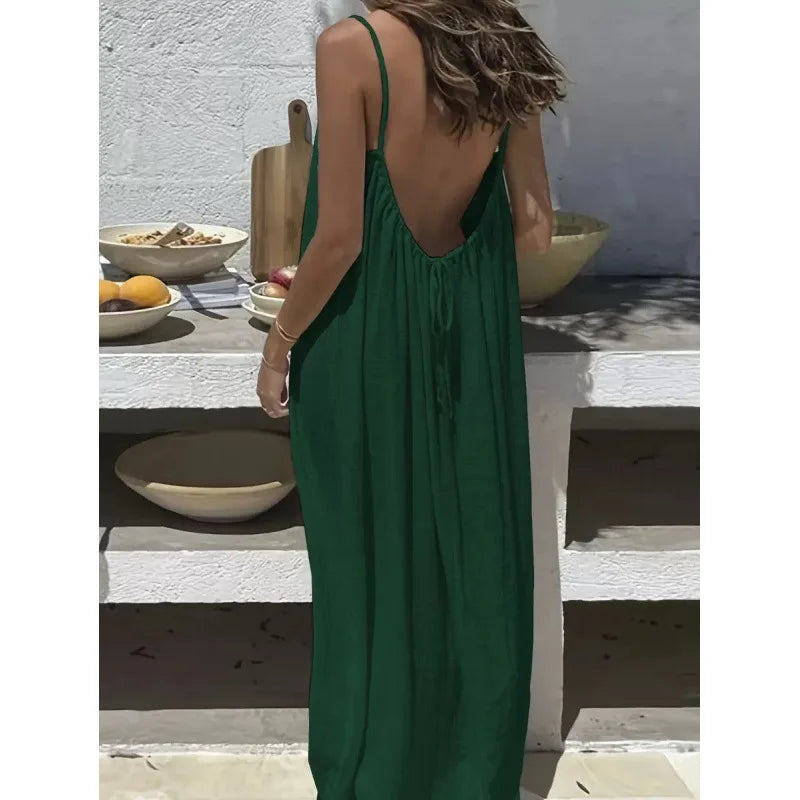 Women's Strapless Maxi Dress – Backless Sleepwear & Casual Lounge Dress for Home