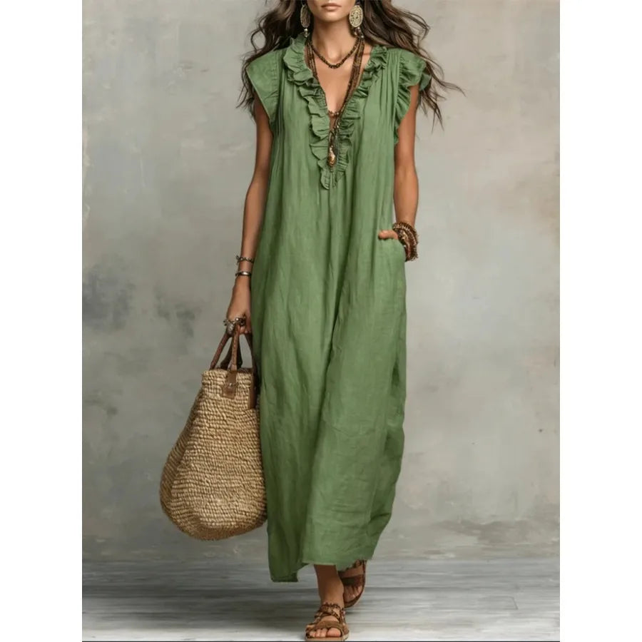 Elegant Bow Neck Mesh Dress for Women – Knee-Length Chiffon Loose Fit Dress