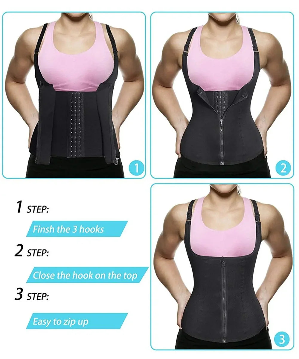 Women's Waist Trainer Tank Top – Zipper Tummy Control Body Shaper Cami