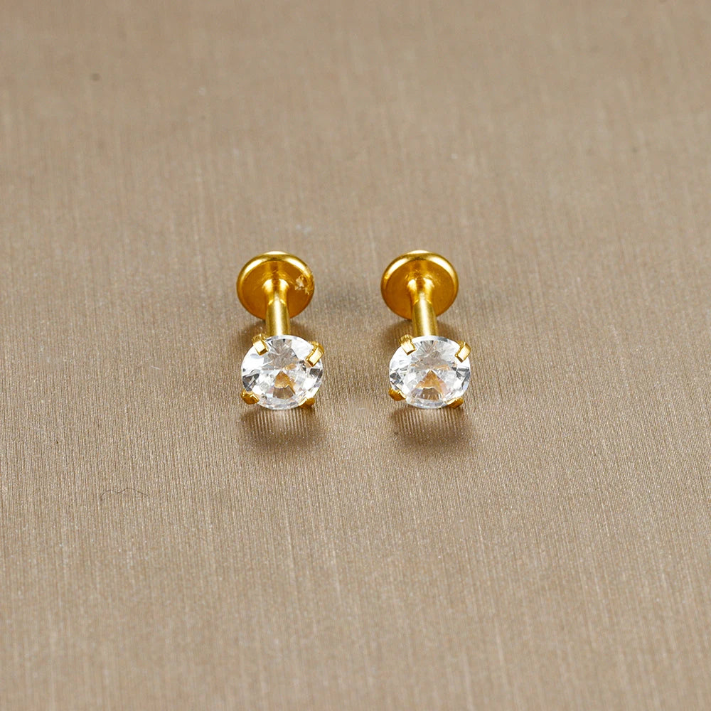 2PCS Stainless Steel Labret Stud Earrings – 16G CZ Crystal Tragus, Helix, Conch & Lip Piercing Jewelry
