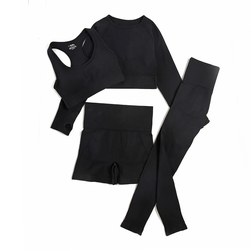 Seamless High-Waist Yoga Set for Women – Sculpting Gym Leggings & Sports Bra Workout Suit