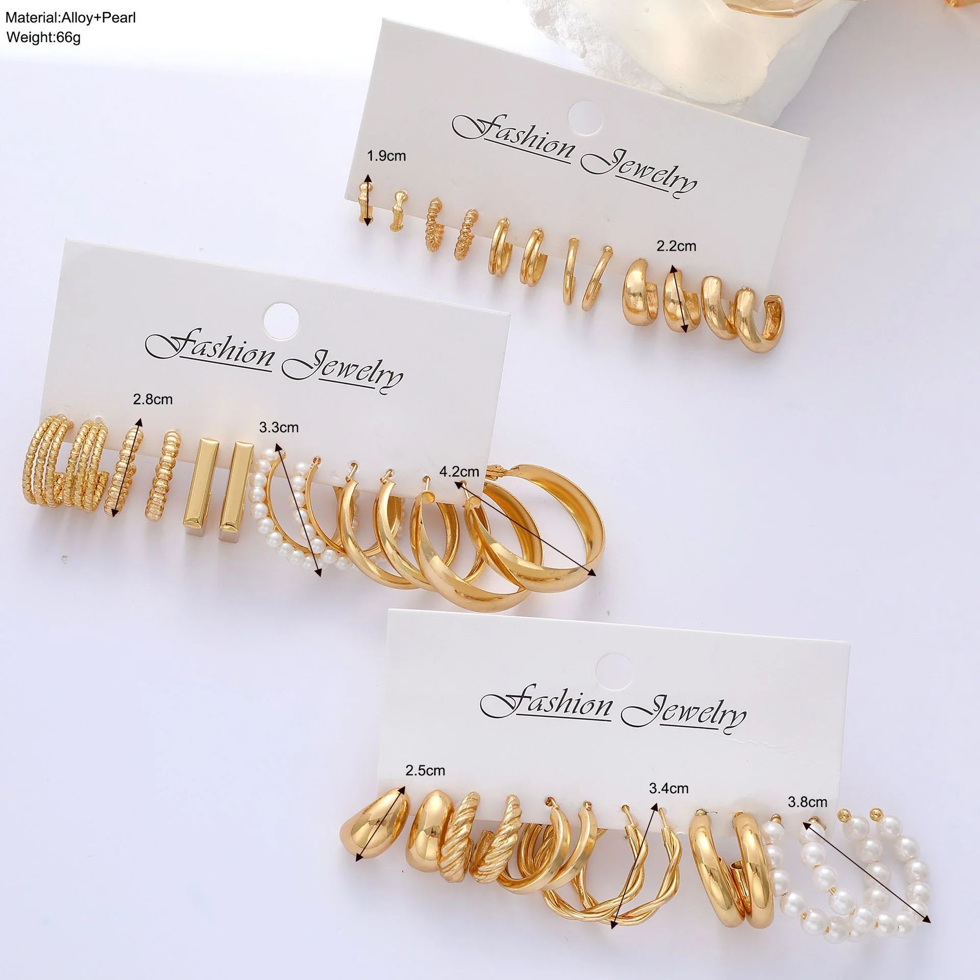 Boho Geometric Hoop Earrings Set – Gold & Pearl Statement Jewelry for Women
