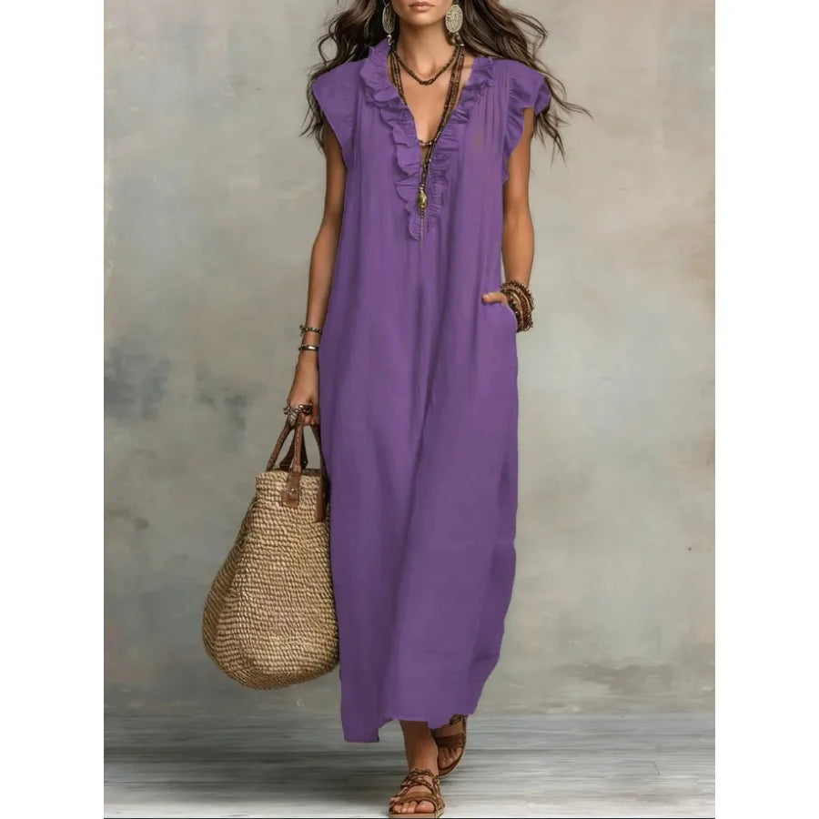 Elegant Bow Neck Mesh Dress for Women – Knee-Length Chiffon Loose Fit Dress