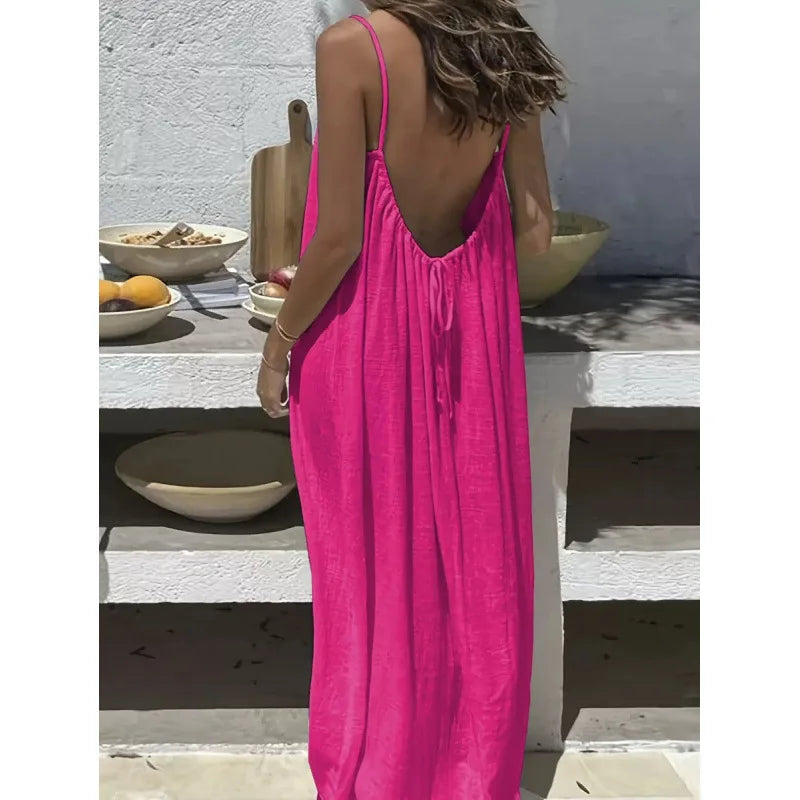 Women's Strapless Maxi Dress – Backless Sleepwear & Casual Lounge Dress for Home