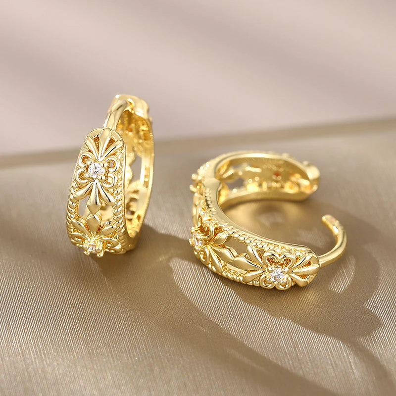 Elegant CZ Hollow Hoop Earrings – Gold & Silver Statement Jewelry for Women