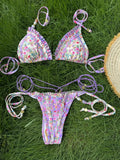 sexy Triangle Mini Bikini Set for Women – Micro Thong Print Swimsuit, Bandage Style