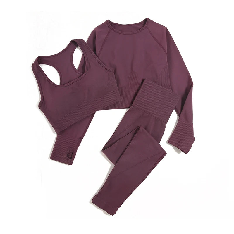 Seamless High-Waist Yoga Set for Women – Sculpting Gym Leggings & Sports Bra Workout Suit