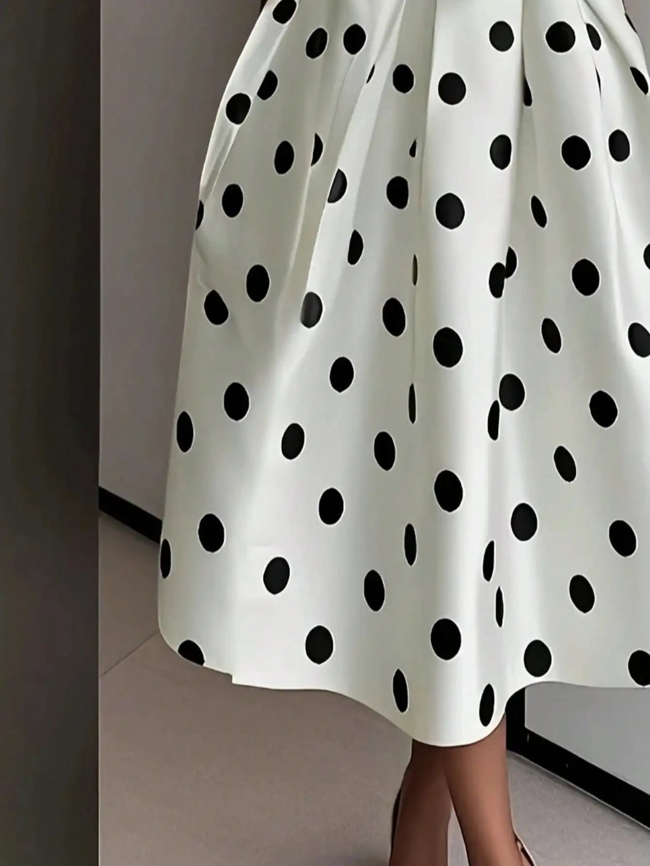 Women's Elegant Polka Dot V-Neck Midi Dress – Belted A-Line Sleeveless Flared Dress