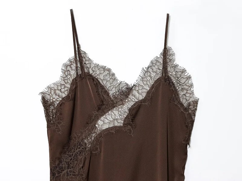 Lace Satin Backless Mini Dress – Asymmetric Slip Party Dress for Women