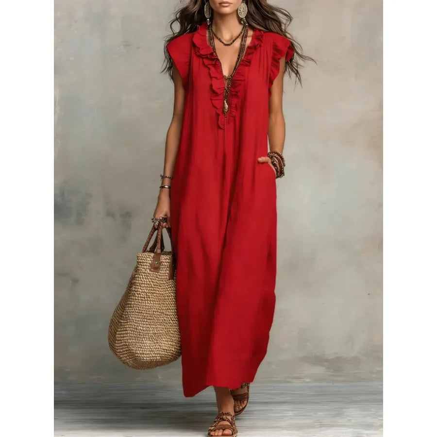 Elegant Bow Neck Mesh Dress for Women – Knee-Length Chiffon Loose Fit Dress