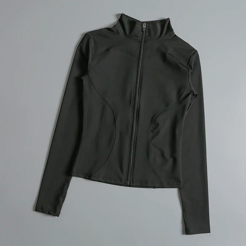 Women's Fitted Zip-Up Yoga Jacket – High Collar Long Sleeve Workout Top