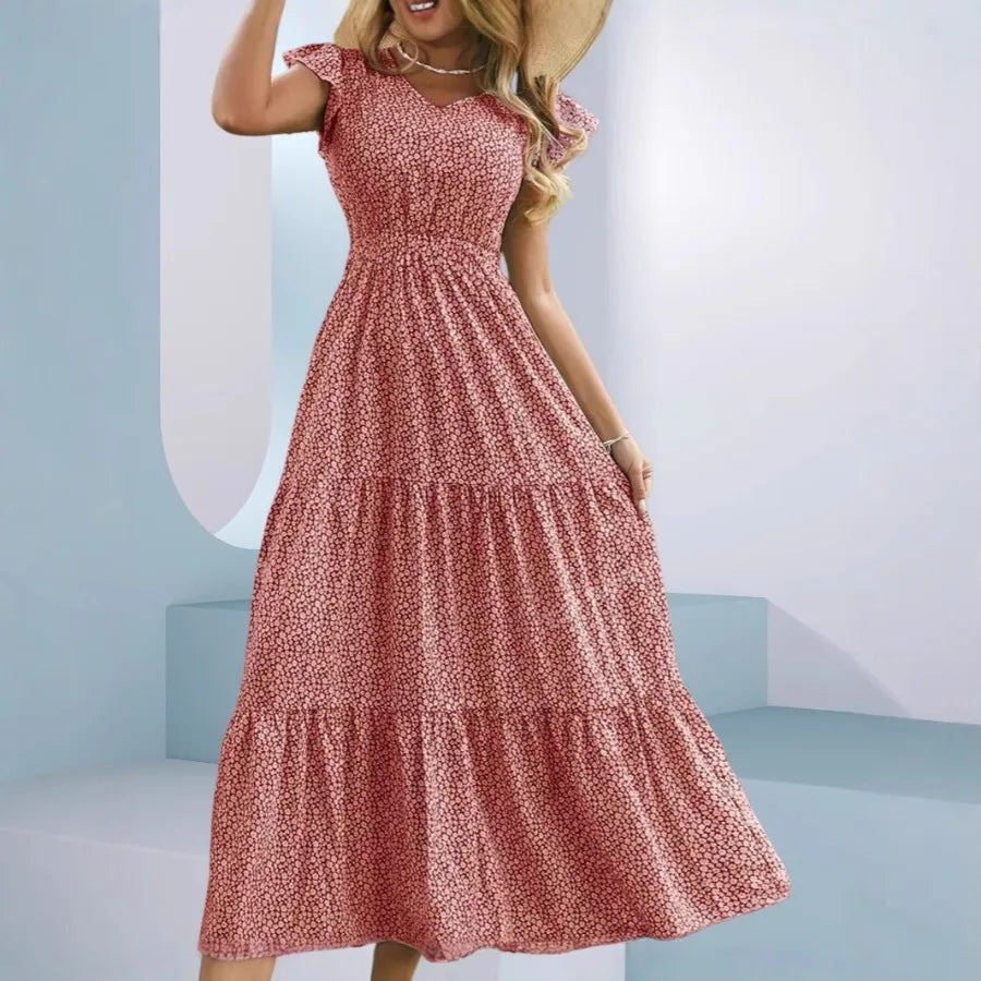 Elegant Knee Length Chiffon Dress for Women – Bow Neck Mesh Detail Loose Fit Dress