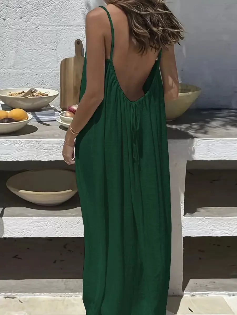 Loose-Fit Spaghetti Strap Dress – Casual Summer Homewear
