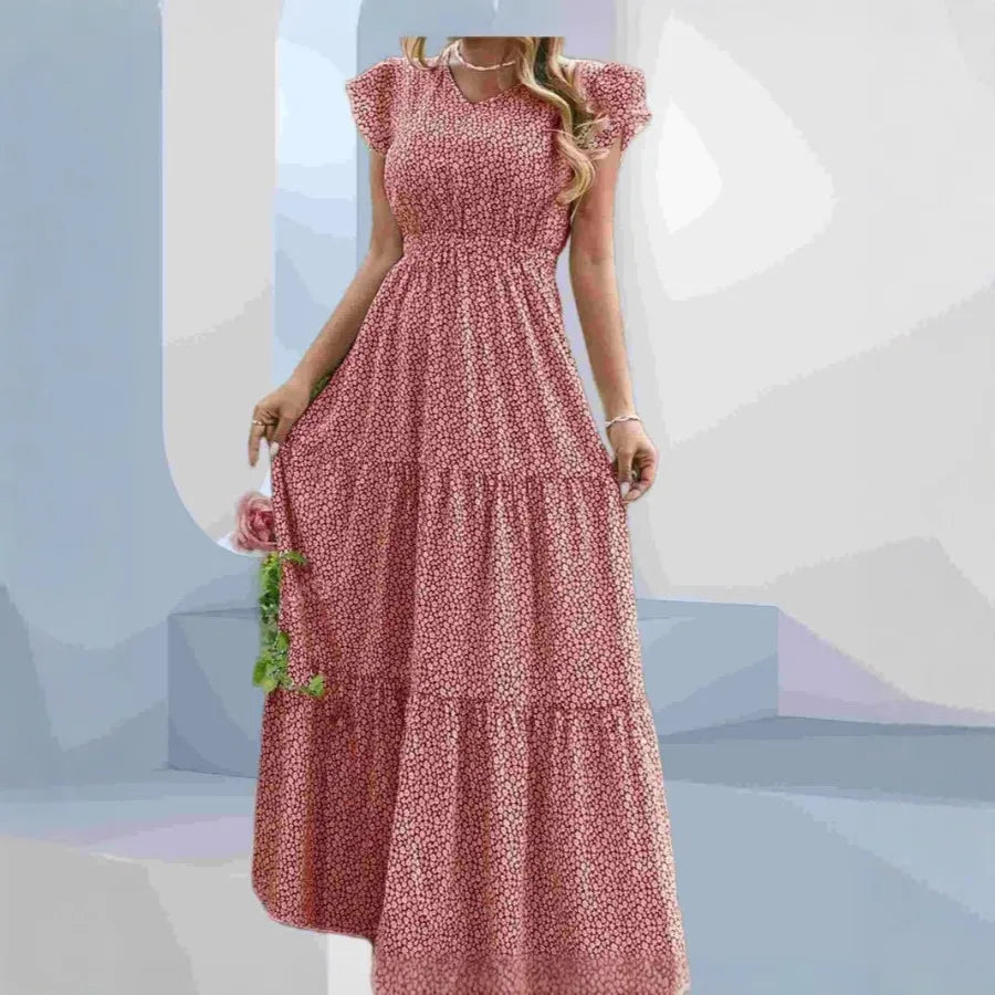 Elegant Knee Length Chiffon Dress for Women – Bow Neck Mesh Detail Loose Fit Dress