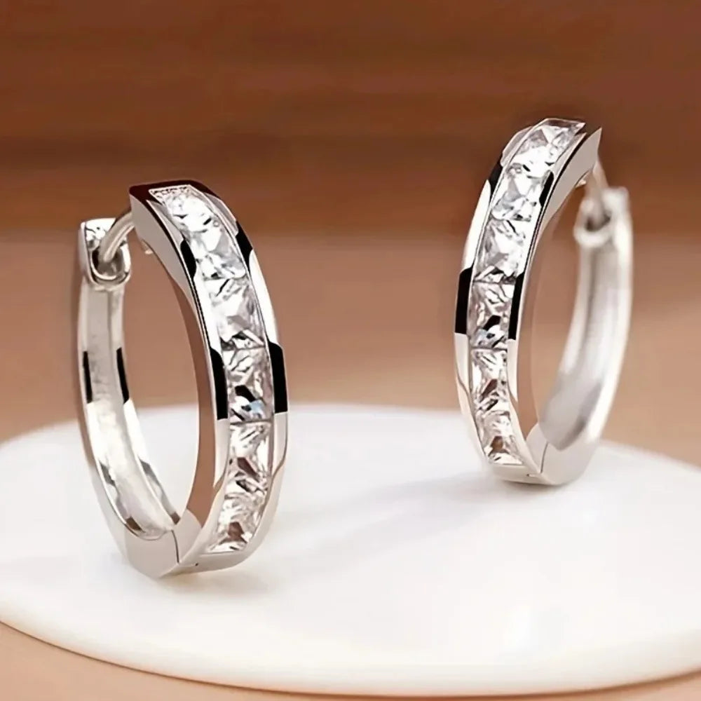 Princess Cut Cubic Zirconia Hoop Earrings – Classic Elegant Jewelry for Women