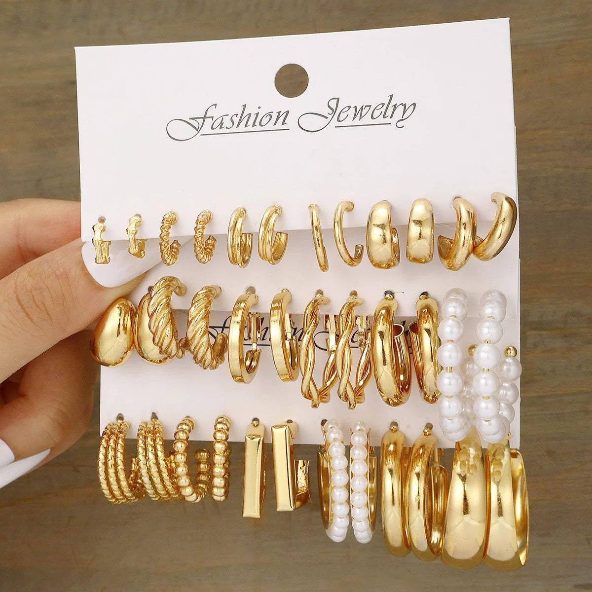 Boho Geometric Hoop Earrings Set – Gold & Pearl Statement Jewelry for Women