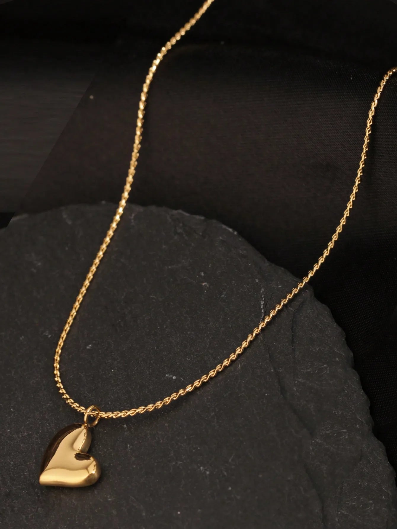 18K Gold Tone Curved Heart Pendant Necklace – Minimalist Stainless Steel Jewelry for Women