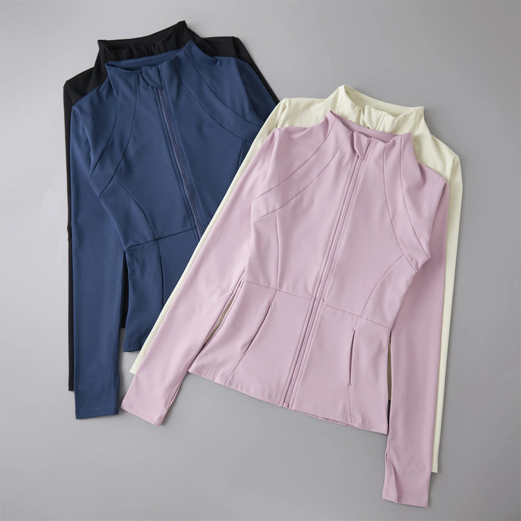 Women's Fitted Zip-Up Sports Jacket – High Neck Athletic Workout Jacket