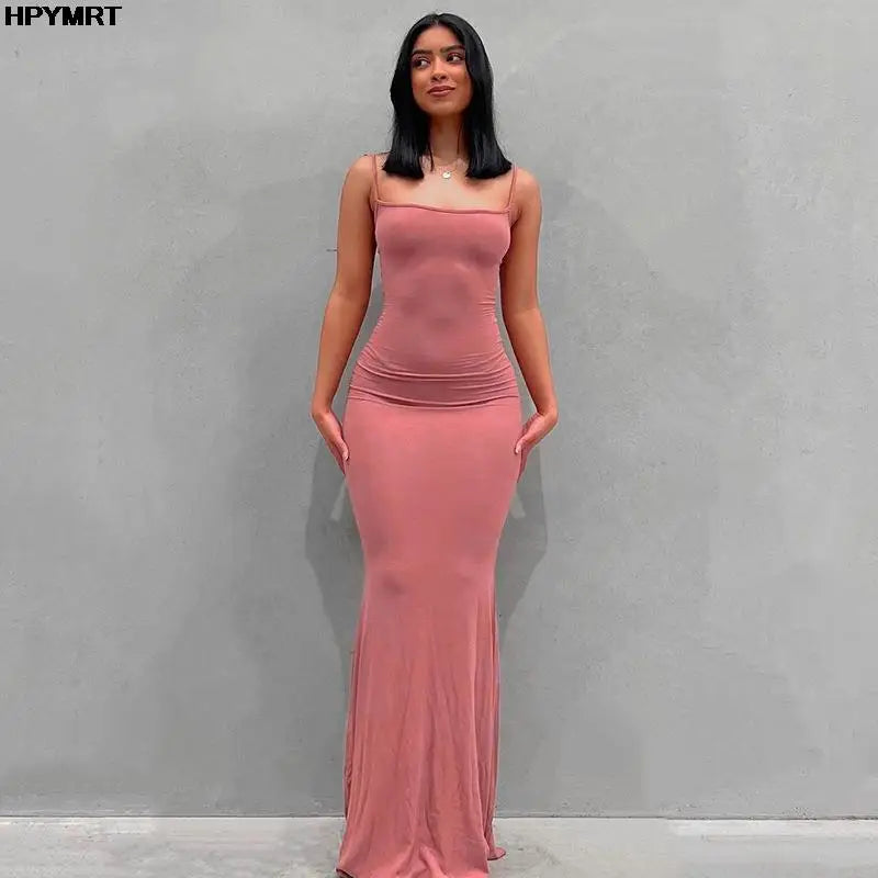 Women's Satin Slip Maxi Dress – Sleeveless Backless Bodycon Elegant Party Dress
