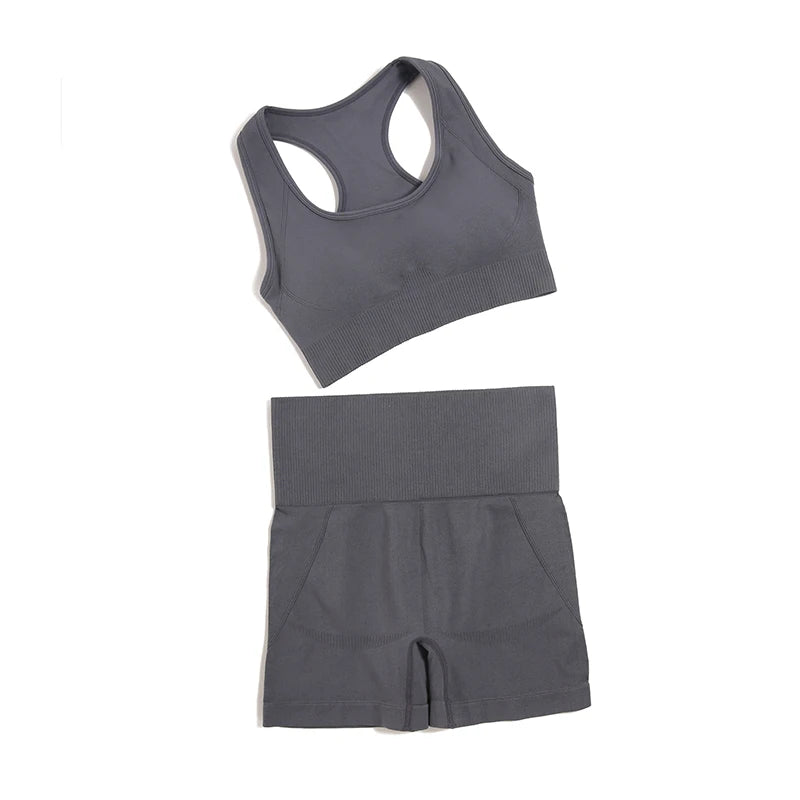 Seamless High-Waist Yoga Set for Women – Sculpting Gym Leggings & Sports Bra Workout Suit