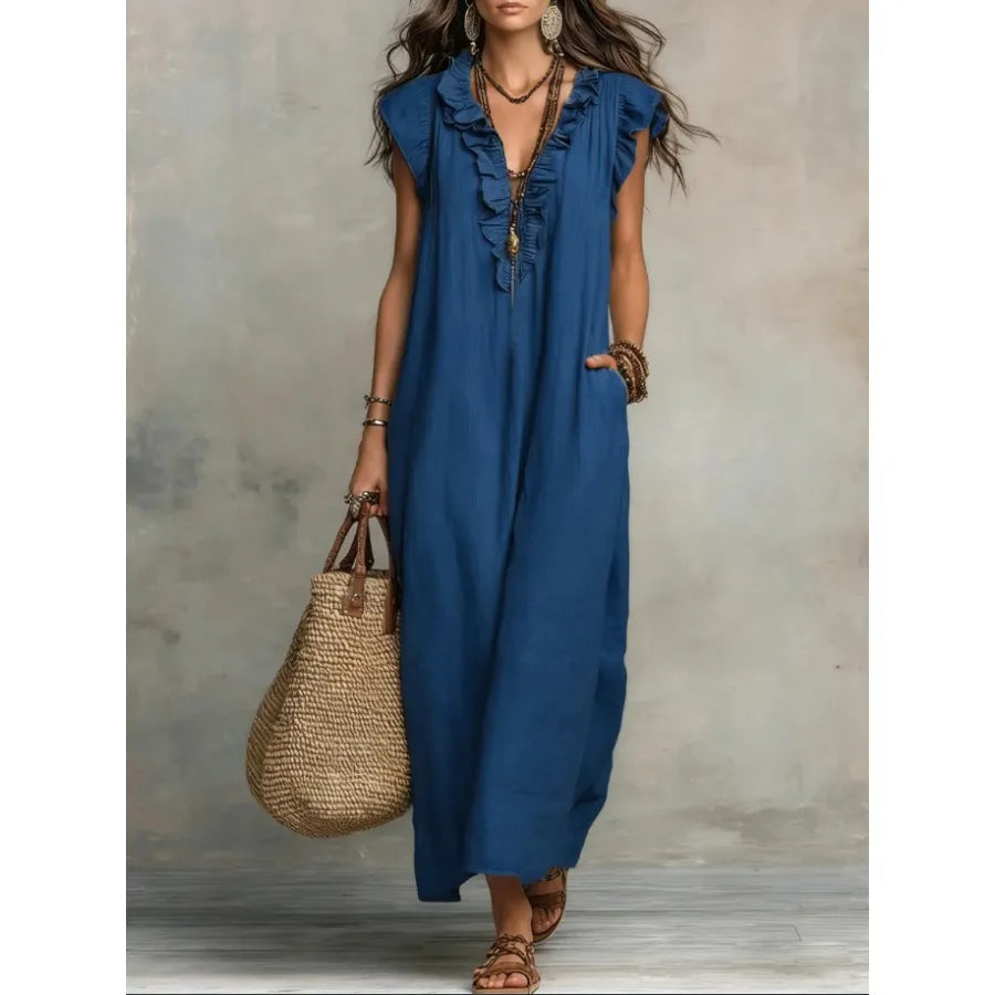 Elegant Bow Neck Mesh Dress for Women – Knee-Length Chiffon Loose Fit Dress