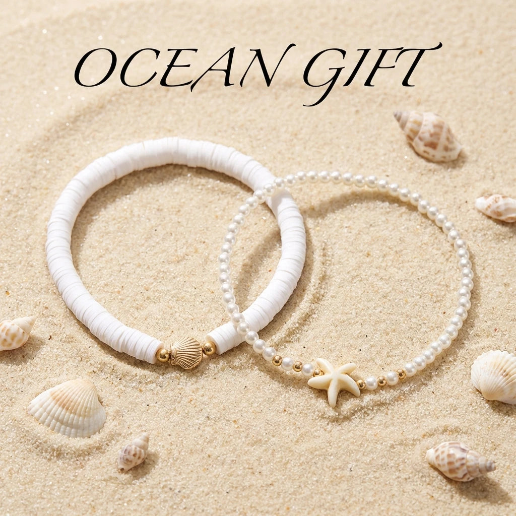 Piece Boho Heishi Bead Anklet Set – Gold Shell & Starfish Beach Jewelry for Women