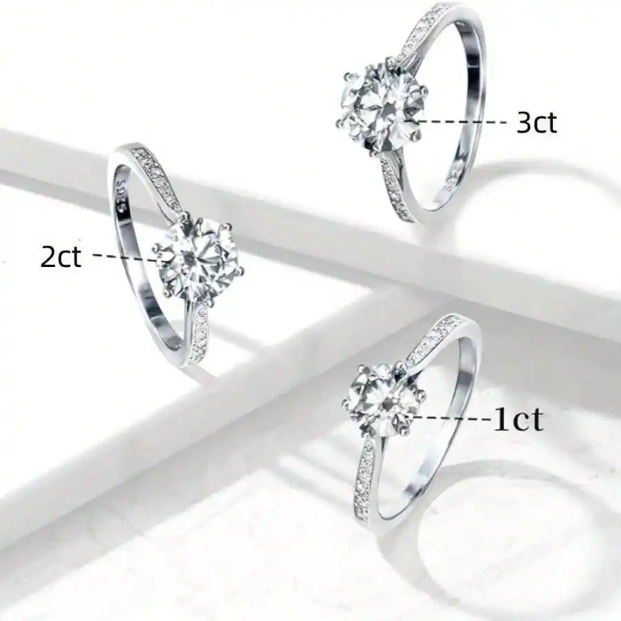 Women's Luxury 925 Sterling Silver Six Claw Diamond Ring – Classic Simulated Engagement Jewelry