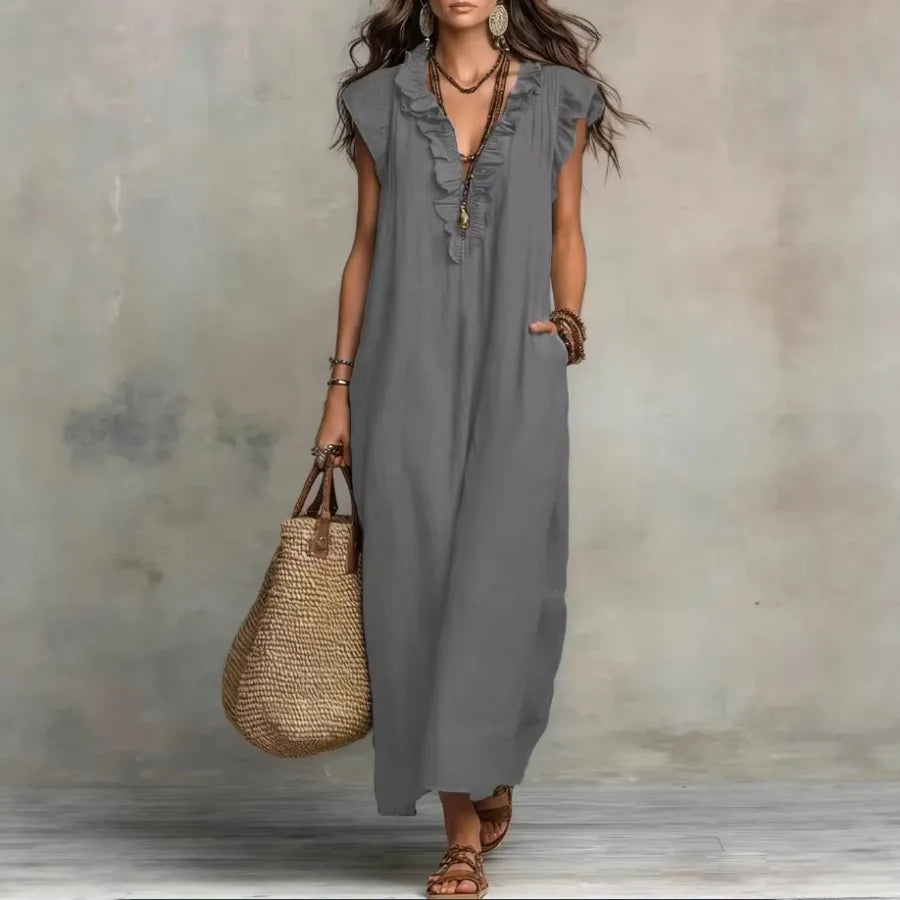 Elegant Bow Neck Mesh Dress for Women – Knee-Length Chiffon Loose Fit Dress