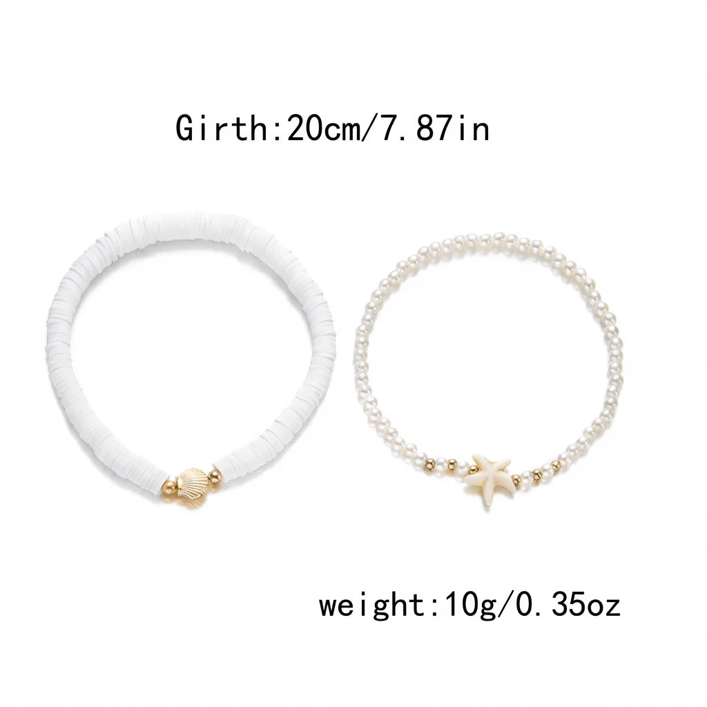 Piece Boho Heishi Bead Anklet Set – Gold Shell & Starfish Beach Jewelry for Women