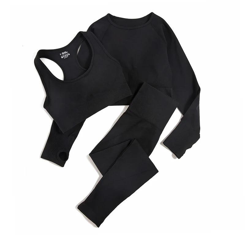 Seamless High-Waist Yoga Set for Women – Sculpting Gym Leggings & Sports Bra Workout Suit