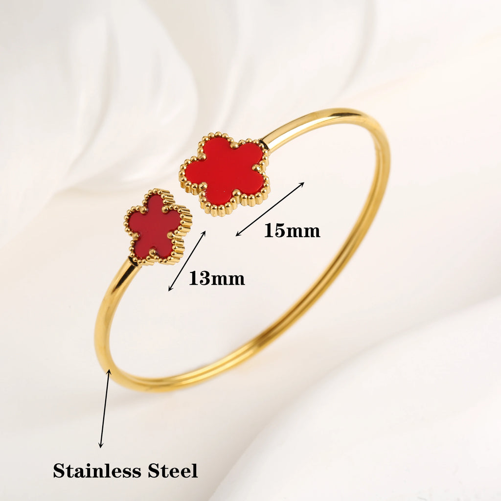 Lucky Clover Open Cuff Bracelet – Gold-Plated Stainless Steel Jewelry