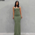 Women's Satin Slip Maxi Dress – Sleeveless Backless Bodycon Elegant Party Dress