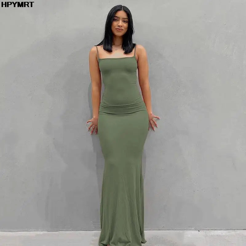 Women's Satin Slip Maxi Dress – Sleeveless Backless Bodycon Elegant Party Dress