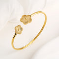 Lucky Clover Open Cuff Bracelet – Gold-Plated Stainless Steel Jewelry