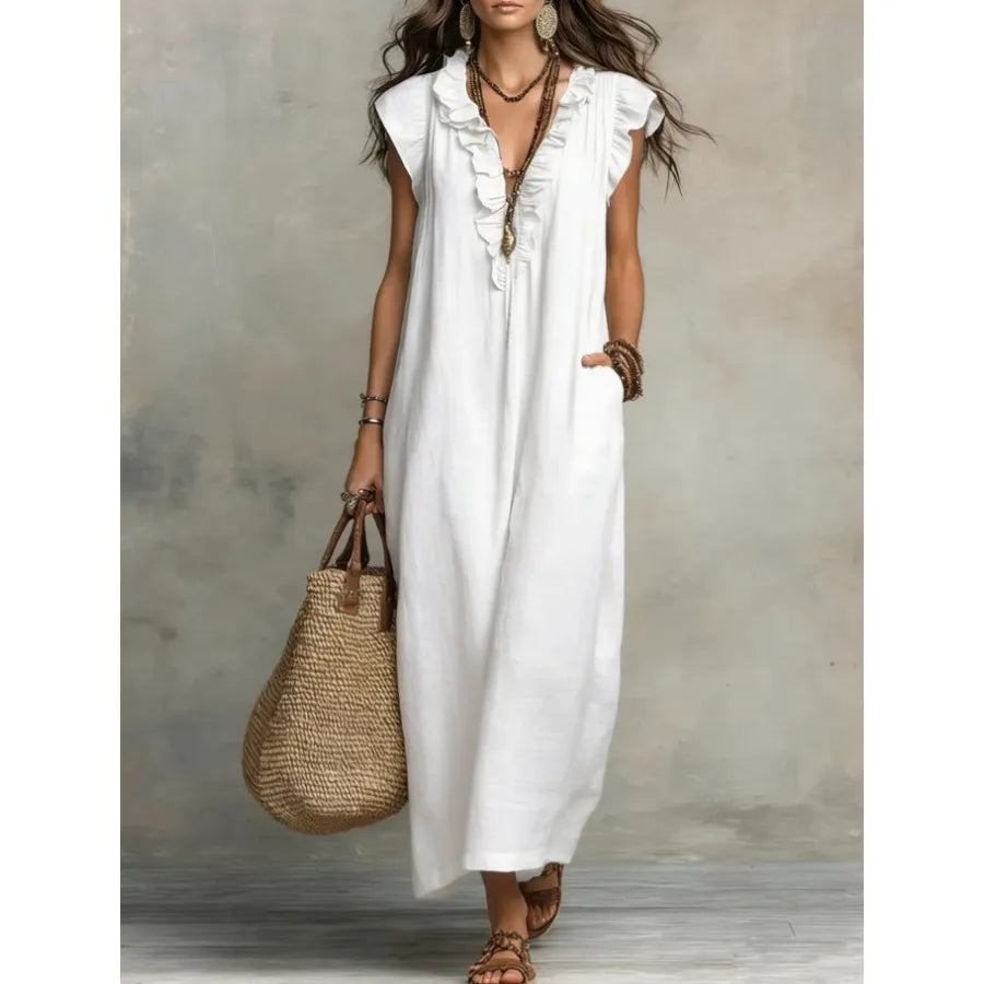 Elegant Bow Neck Mesh Dress for Women – Knee-Length Chiffon Loose Fit Dress