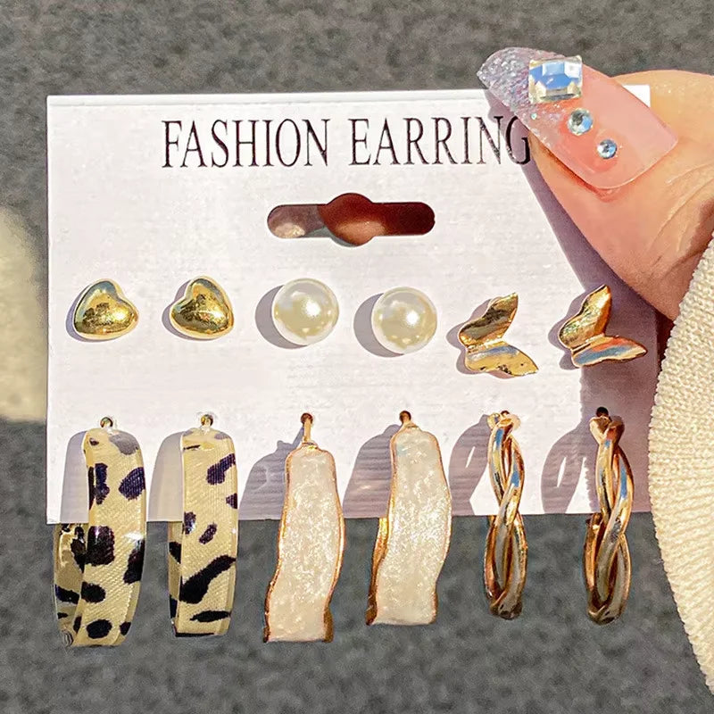 Boho Geometric Hoop Earrings Set – Gold & Pearl Statement Jewelry for Women
