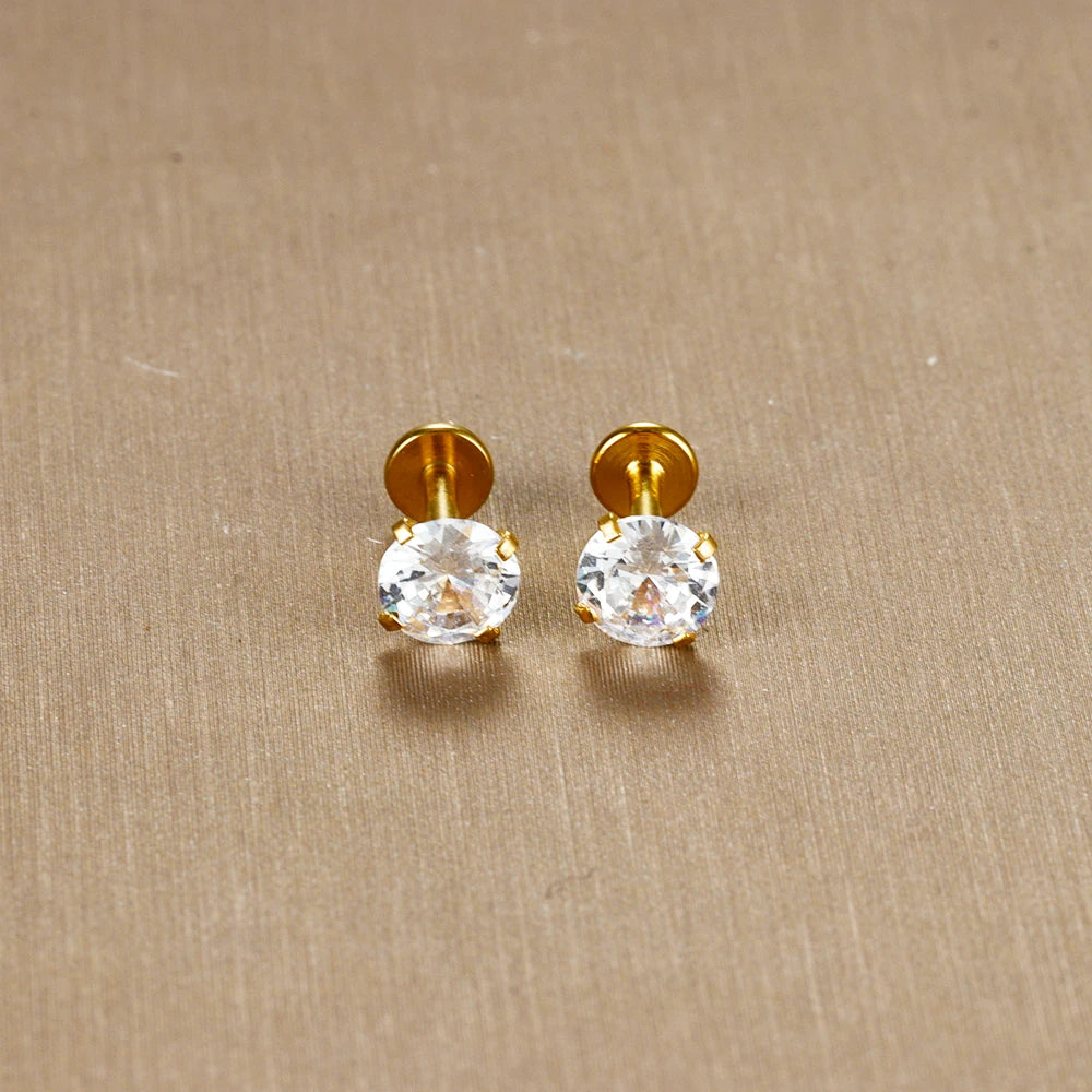 2PCS Stainless Steel Labret Stud Earrings – 16G CZ Crystal Tragus, Helix, Conch & Lip Piercing Jewelry
