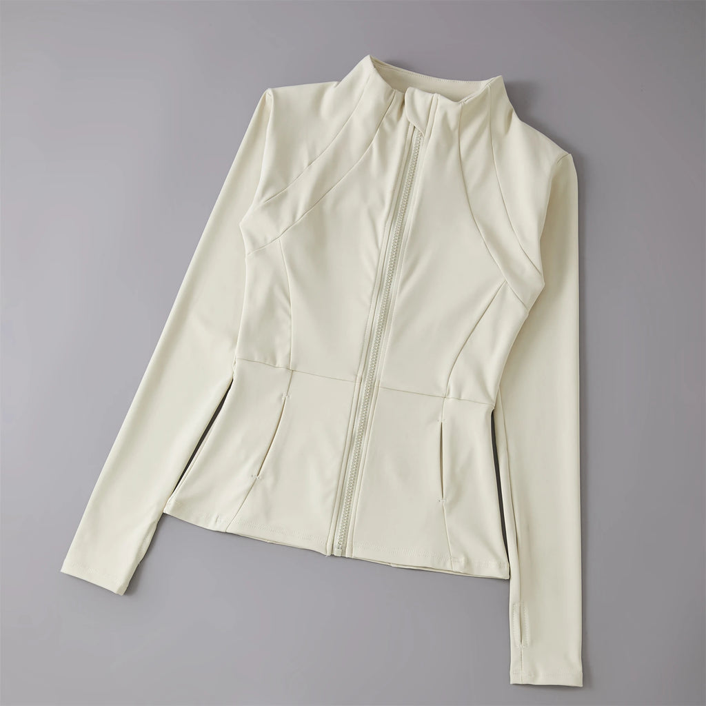 Women's Fitted Zip-Up Sports Jacket – High Neck Athletic Workout Jacket