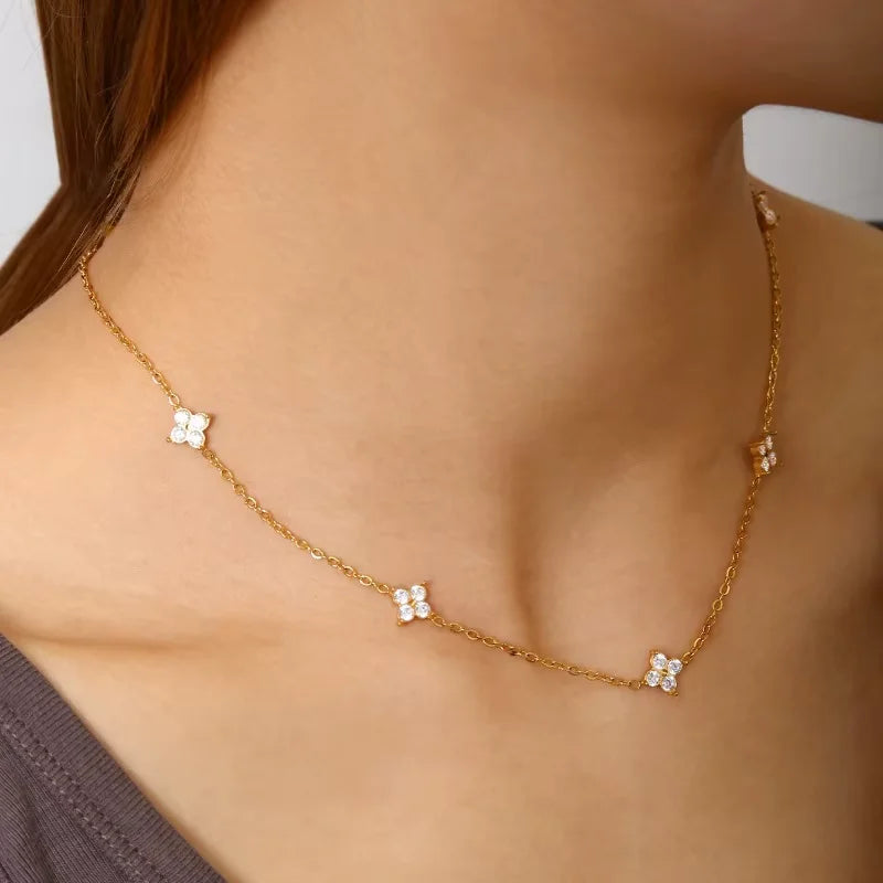 Four Leaf Clover Necklace for Women – Stainless Steel Zircon Lucky Pendant Jewelry