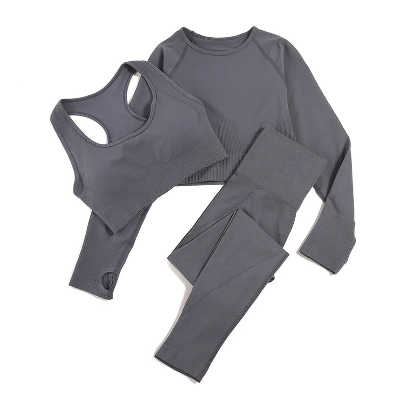 Seamless High-Waist Yoga Set for Women – Sculpting Gym Leggings & Sports Bra Workout Suit