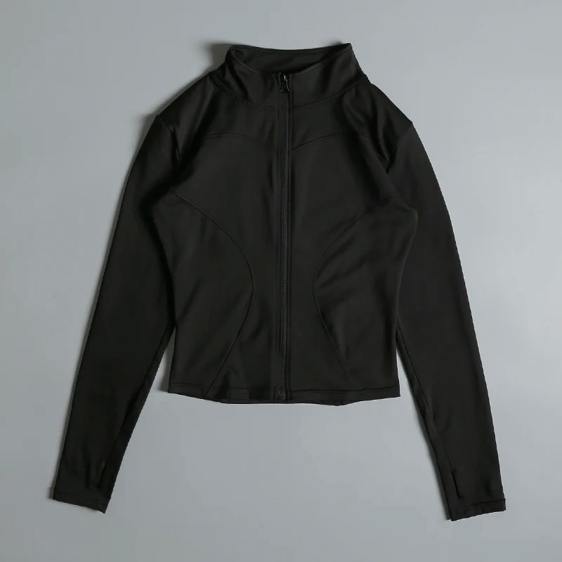 Women's Fitted Zip-Up Yoga Jacket – High Collar Long Sleeve Workout Top