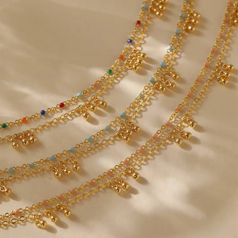 Double Layer Gold Bead Anklet – Elegant Summer Foot Chain