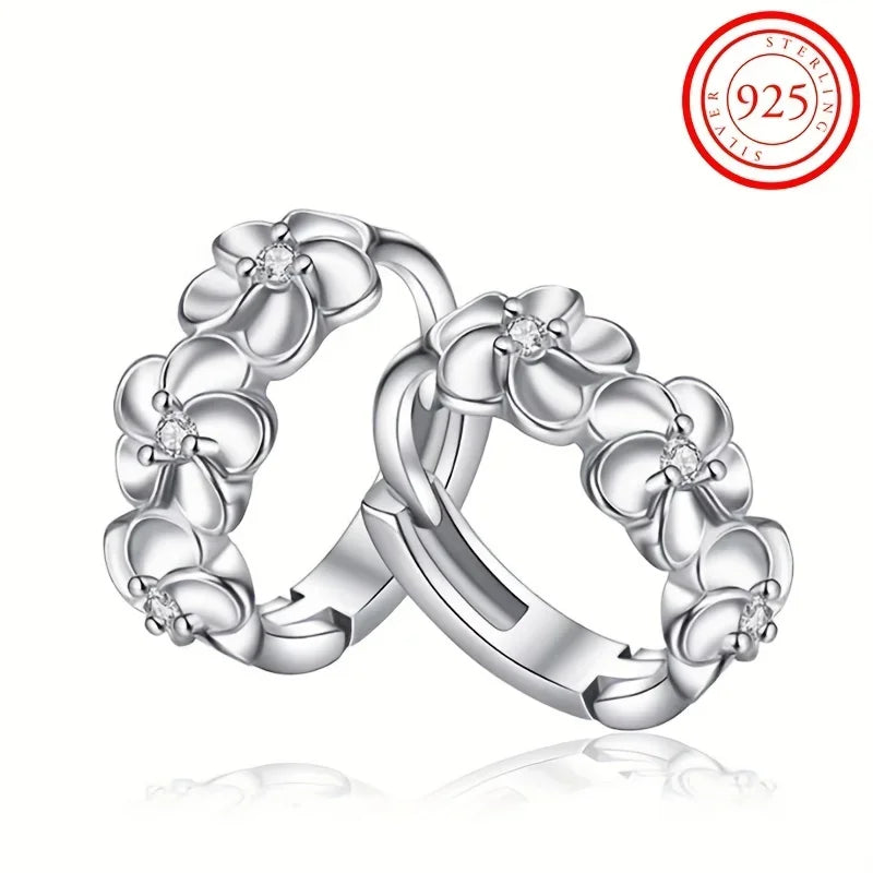 925 Sterling Silver Camellia Hoop Earrings for Women – Elegant Cute Floral Jewelry Gift