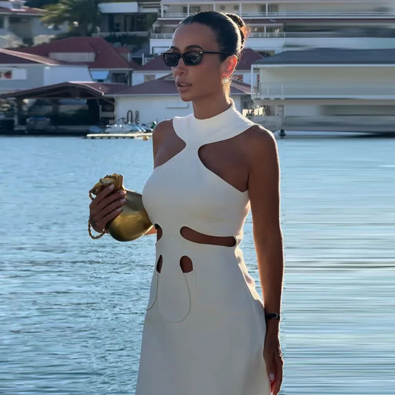 Chic Halter Bodycon Mini Dress – Sleeveless, Hollow-Out Cutout