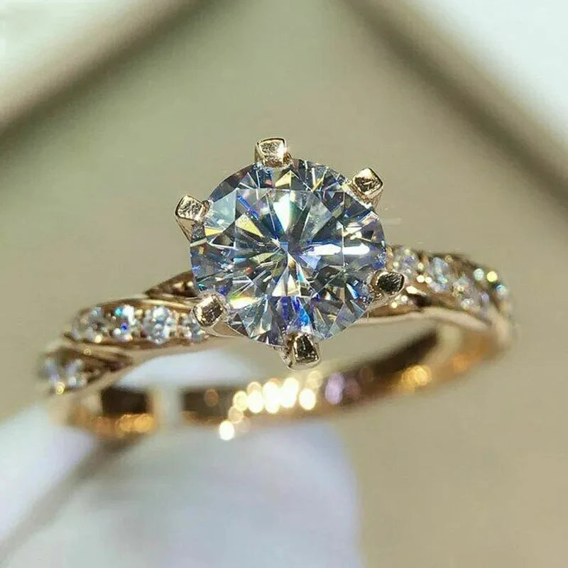 Women's Luxury 6-Claw Cubic Zirconia Ring – Gold Wedding & Engagement Eternity Band