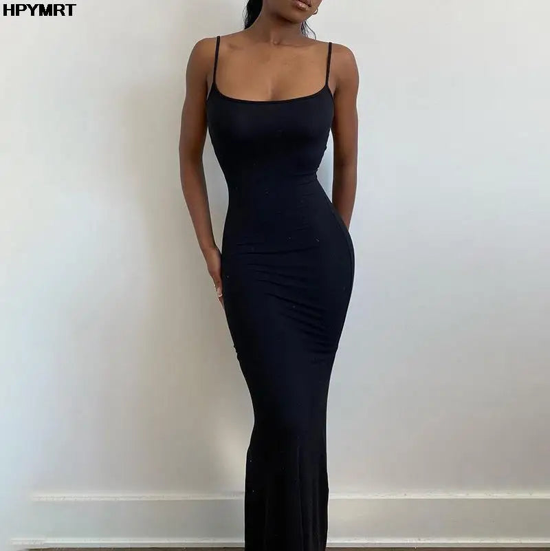 Women's Satin Slip Maxi Dress – Sleeveless Backless Bodycon Elegant Party Dress
