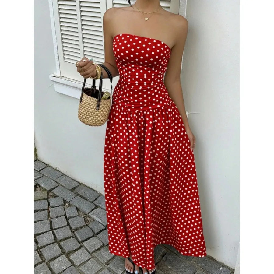 Women's Elegant Bow Neck Mesh Knee-Length Dress – Loose Fit Chiffon Casual Dress