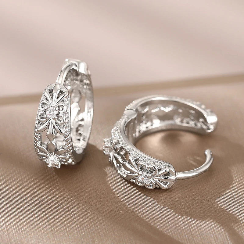 Elegant CZ Hollow Hoop Earrings – Gold & Silver Statement Jewelry for Women