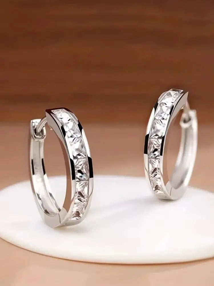 Princess Cut Cubic Zirconia Hoop Earrings – Classic Elegant Jewelry for Women
